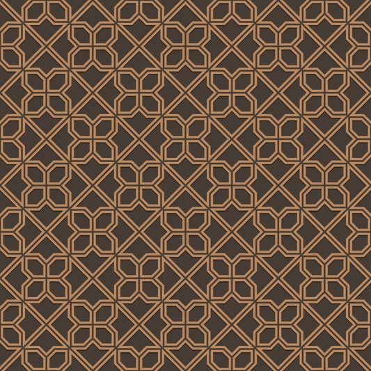 Carta da parati geometrica a reticolo bronzo e antracite