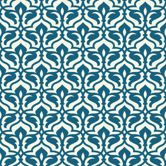 Indigo Damask Lattice Pattern Wallpaper⁠