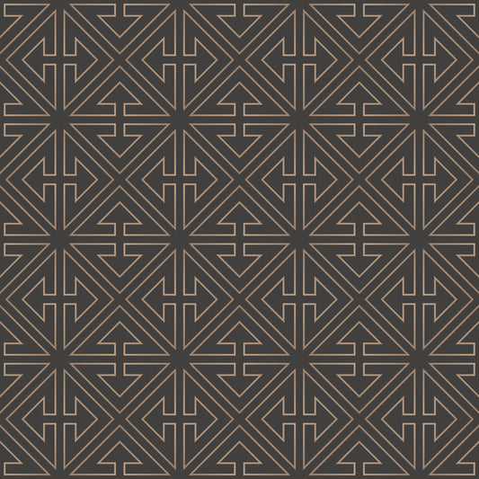 Carta da parati con motivo geometrico simmetrico a linee color rame
