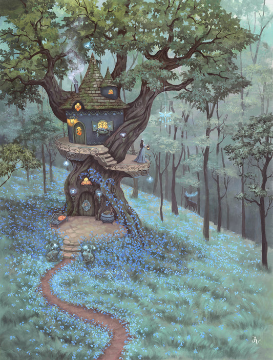 Mural de pared Santuario de casa del árbol en un bosque encantado