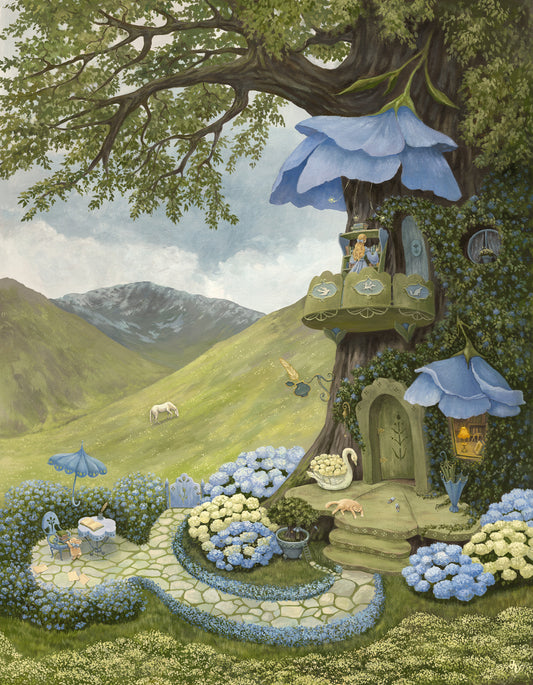 Enchanted Blue Flower Treehouse Wall Mural