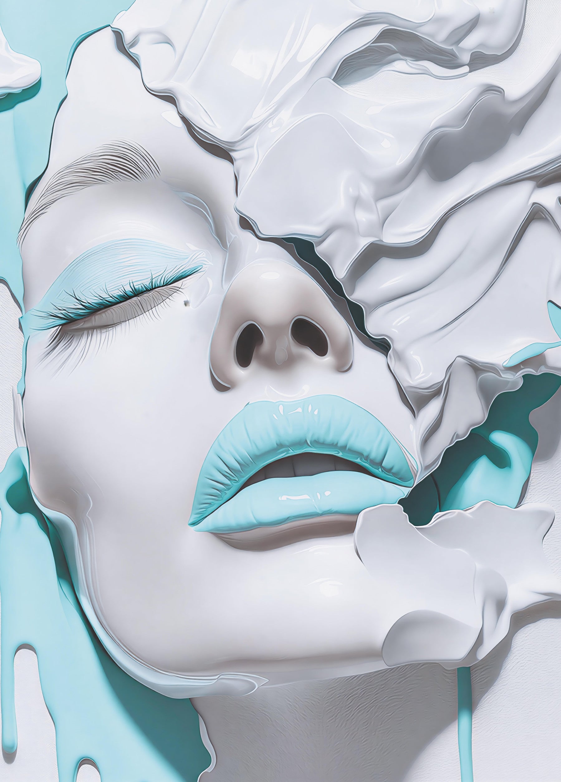 Turquoise Drip Aesthetic Girl Portrait Wall Mural