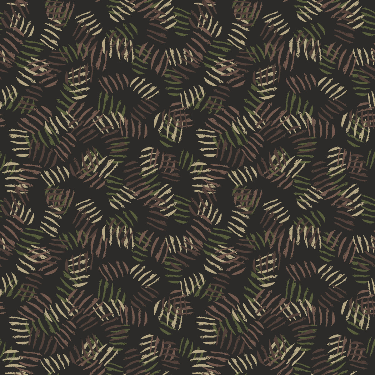Tapete mit rhythmischem Blätterdruck des Waldbodens in your room — zoomed
