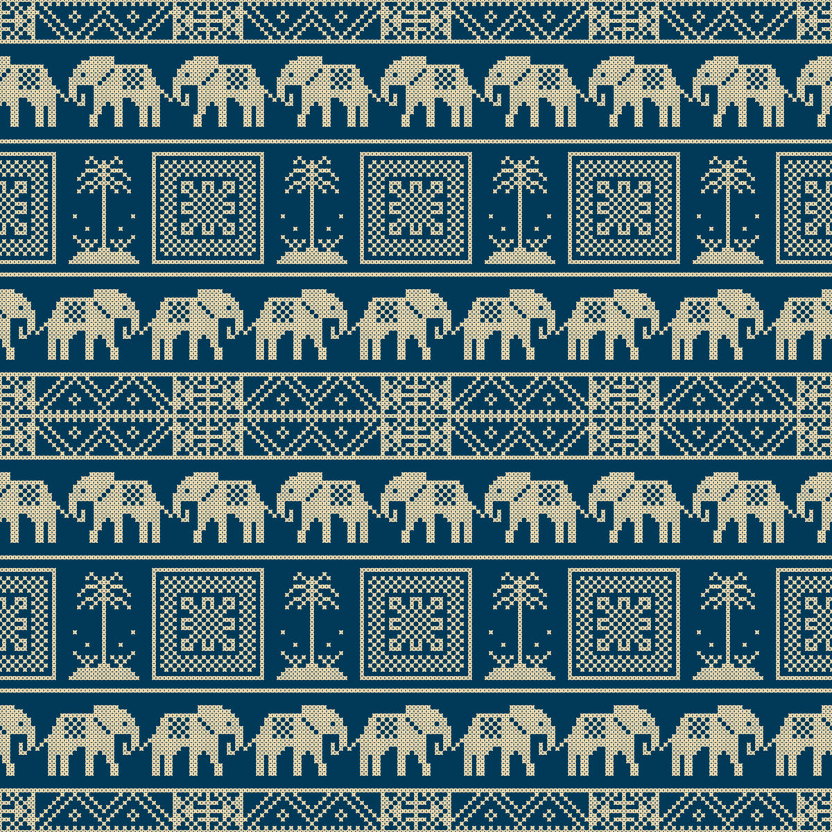 Papel tapiz con motivo folclórico de elefantes y palmeras in your room — zoomed