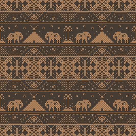 Carta da parati con motivo geometrico tribale a forma di elefante