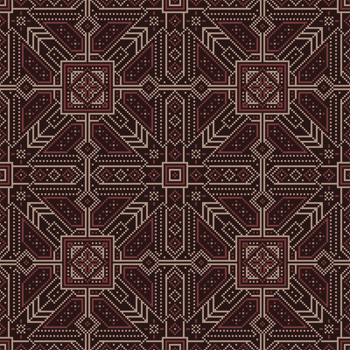 Cross Stitch Geometric Burgundy Pattern Wallpaper⁠