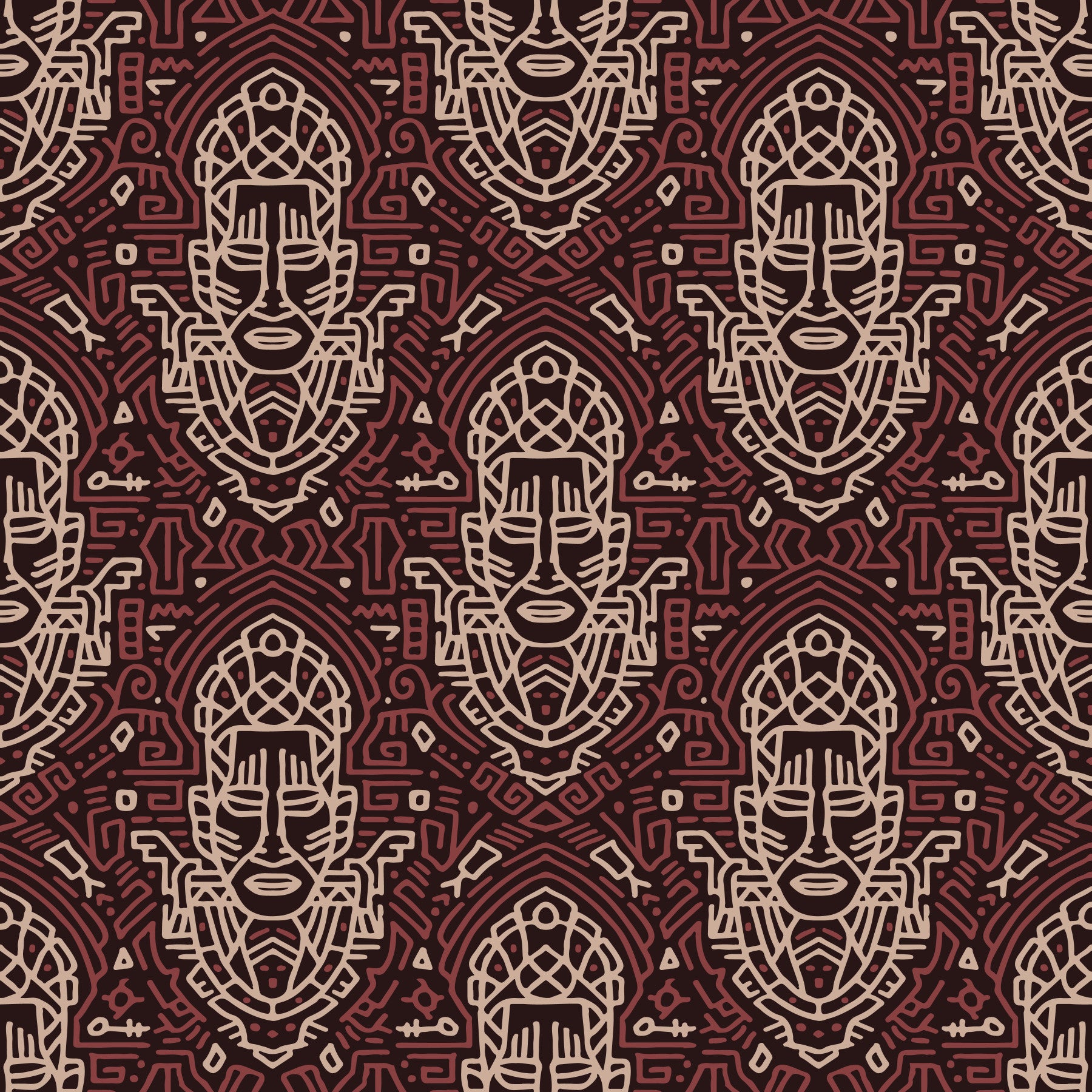 Papier peint à motif géométrique de masque tribal