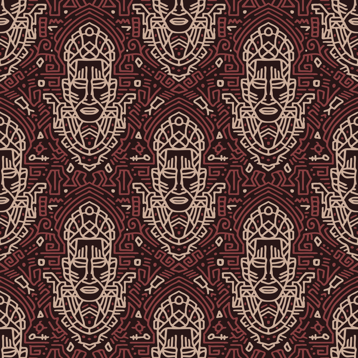 Tapete mit geometrischem Tribal-Maskenmuster