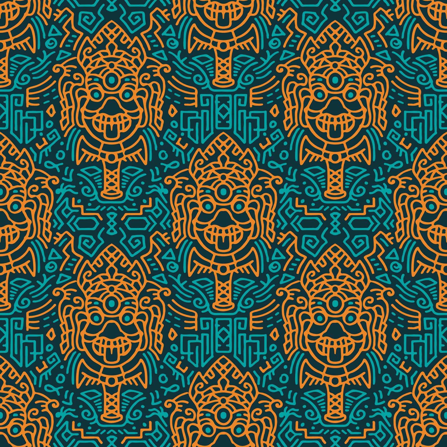 Tapete mit grafischem Maskenmotiv