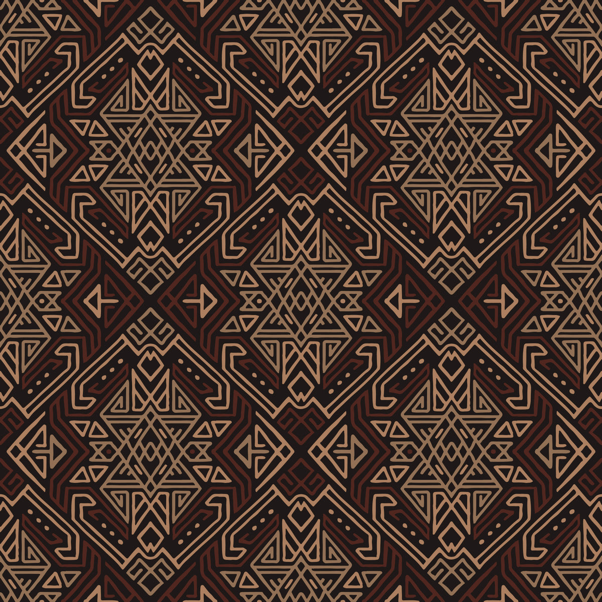 Papier peint à motif tribal géométrique ancien brun