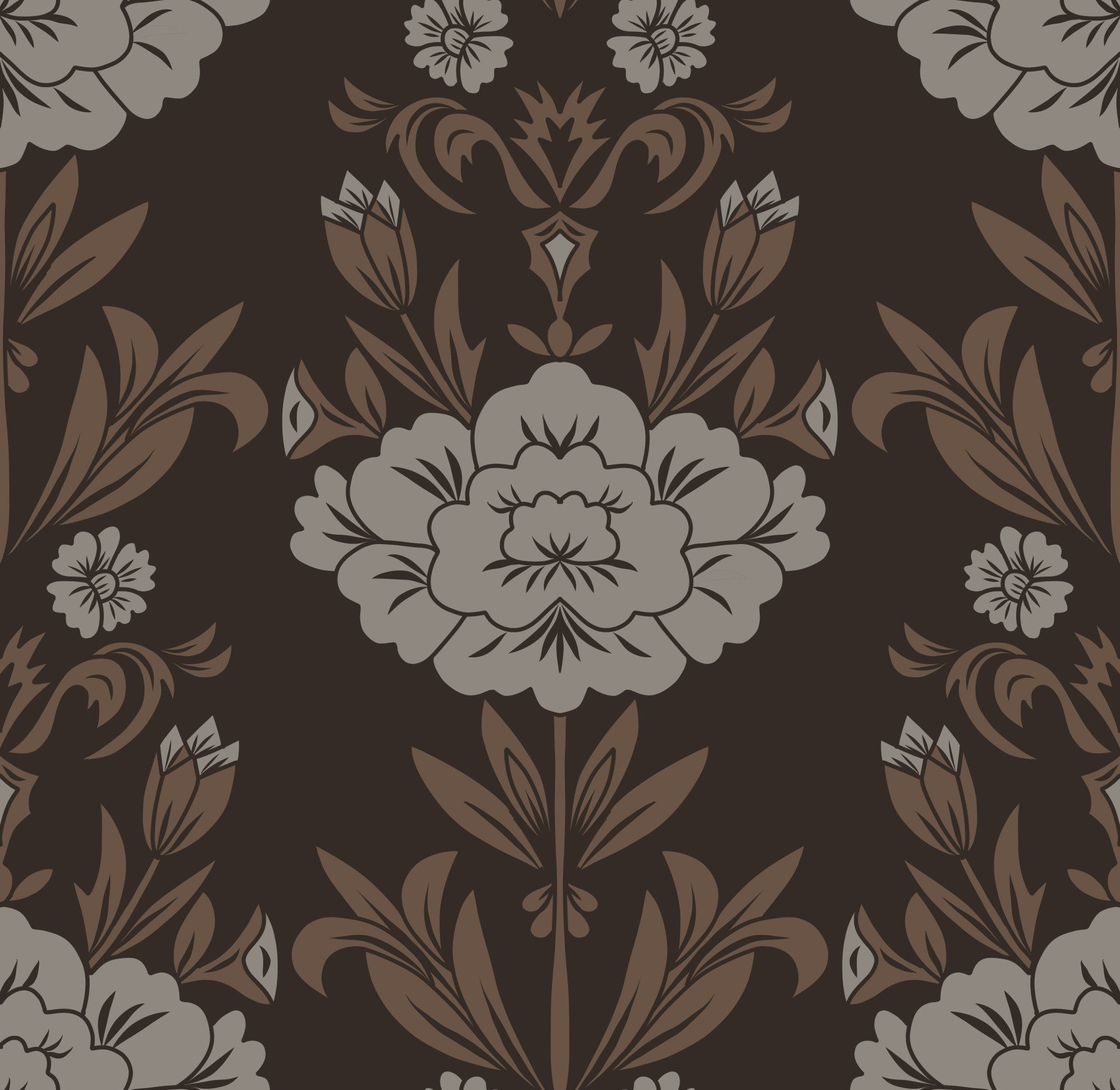 Papel tapiz con motivo floral damasco Choco⁠