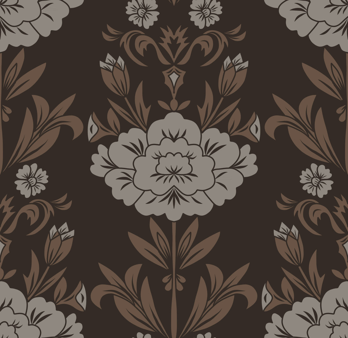 Papel tapiz con motivo floral damasco Choco⁠ in your room