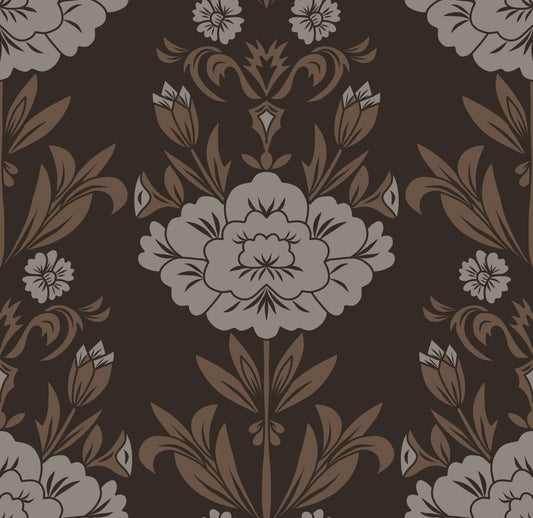 Choco Floral Damask Motif Wallpaper⁠
