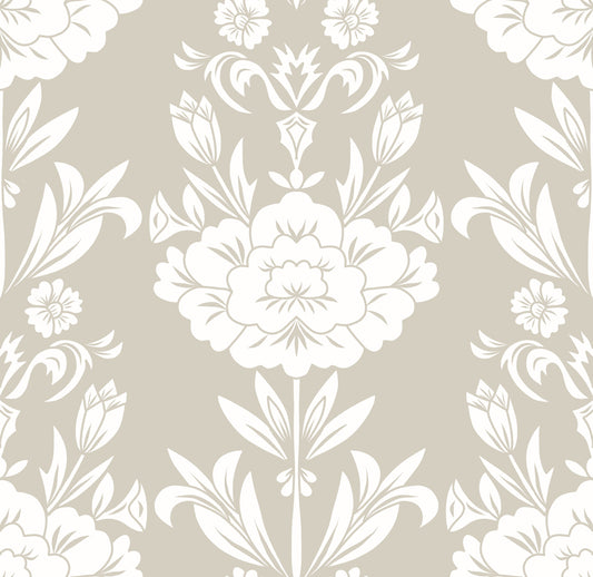 Minimalist Floral Damask Motif Wallpaper⁠