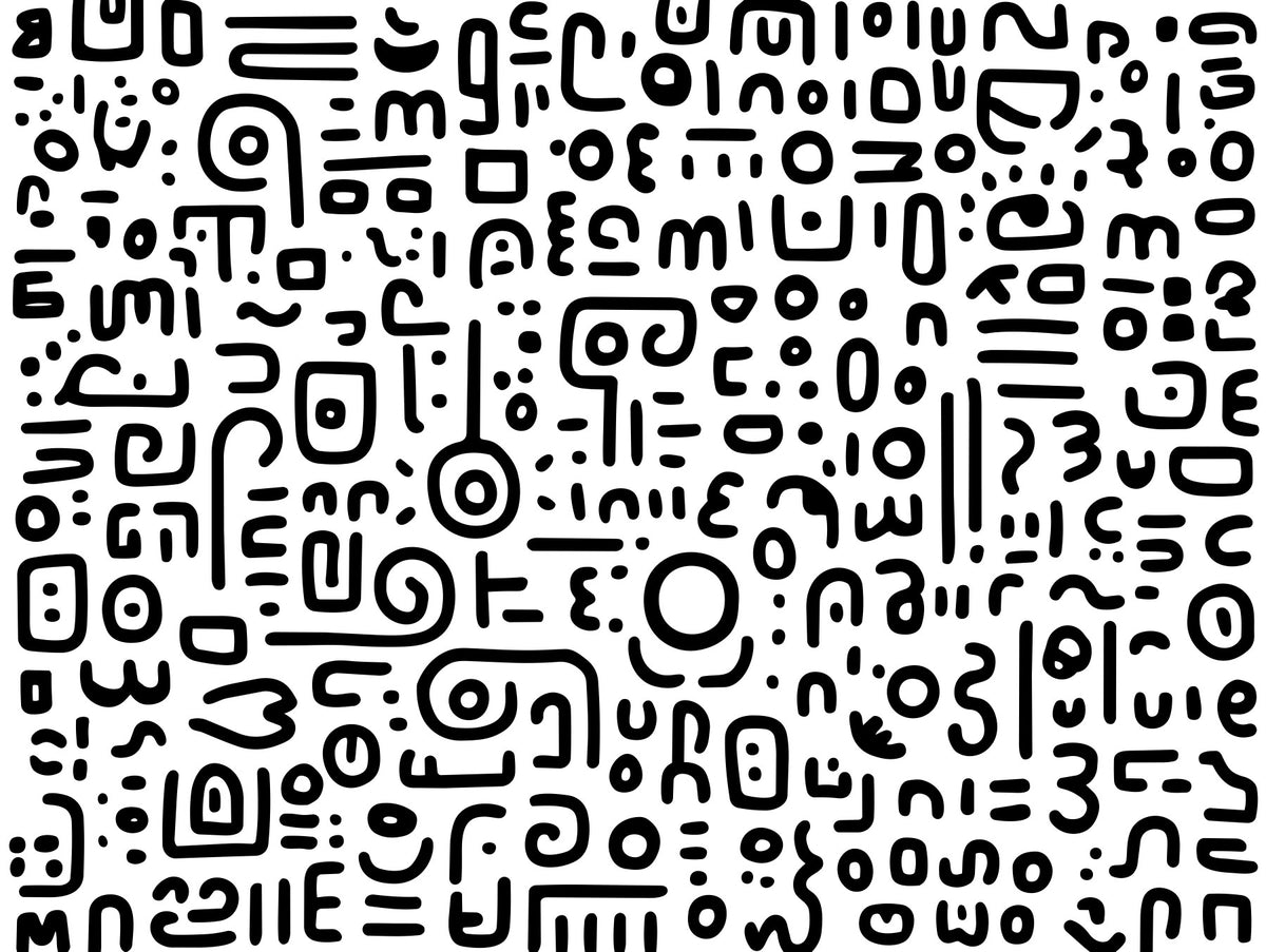 Papier peint panoramique artistique minimaliste en noir et blanc avec motifs doodle
