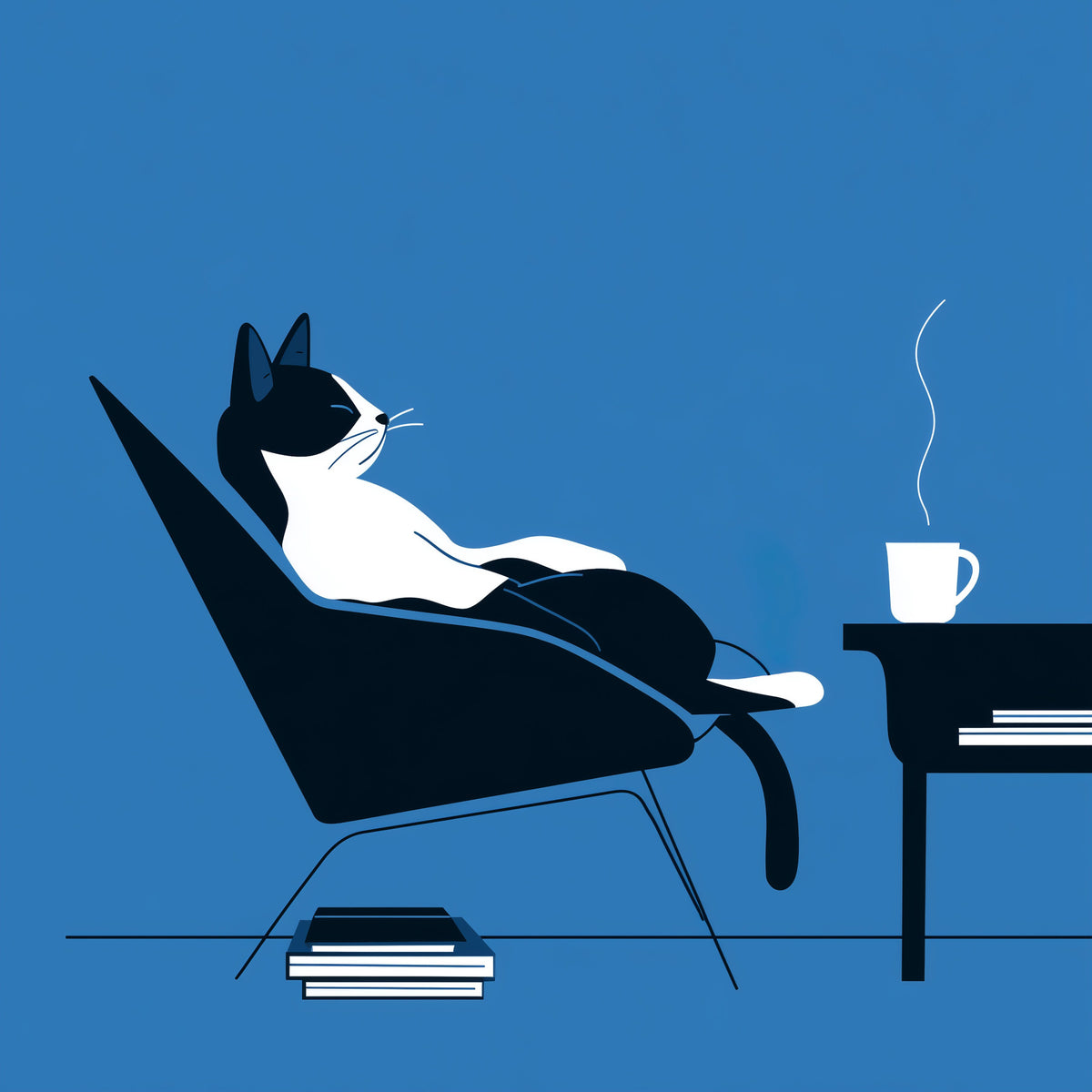 Minimalistisches Wandbild „Katzen-Kaffeepause“ in your room — zoomed