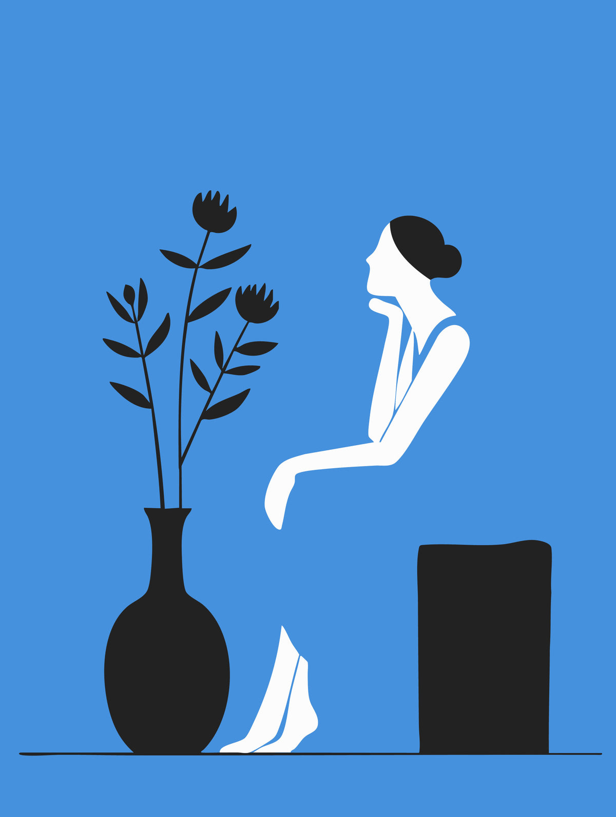 Minimalistisches Wandbild „Dame im blauen Kleid“