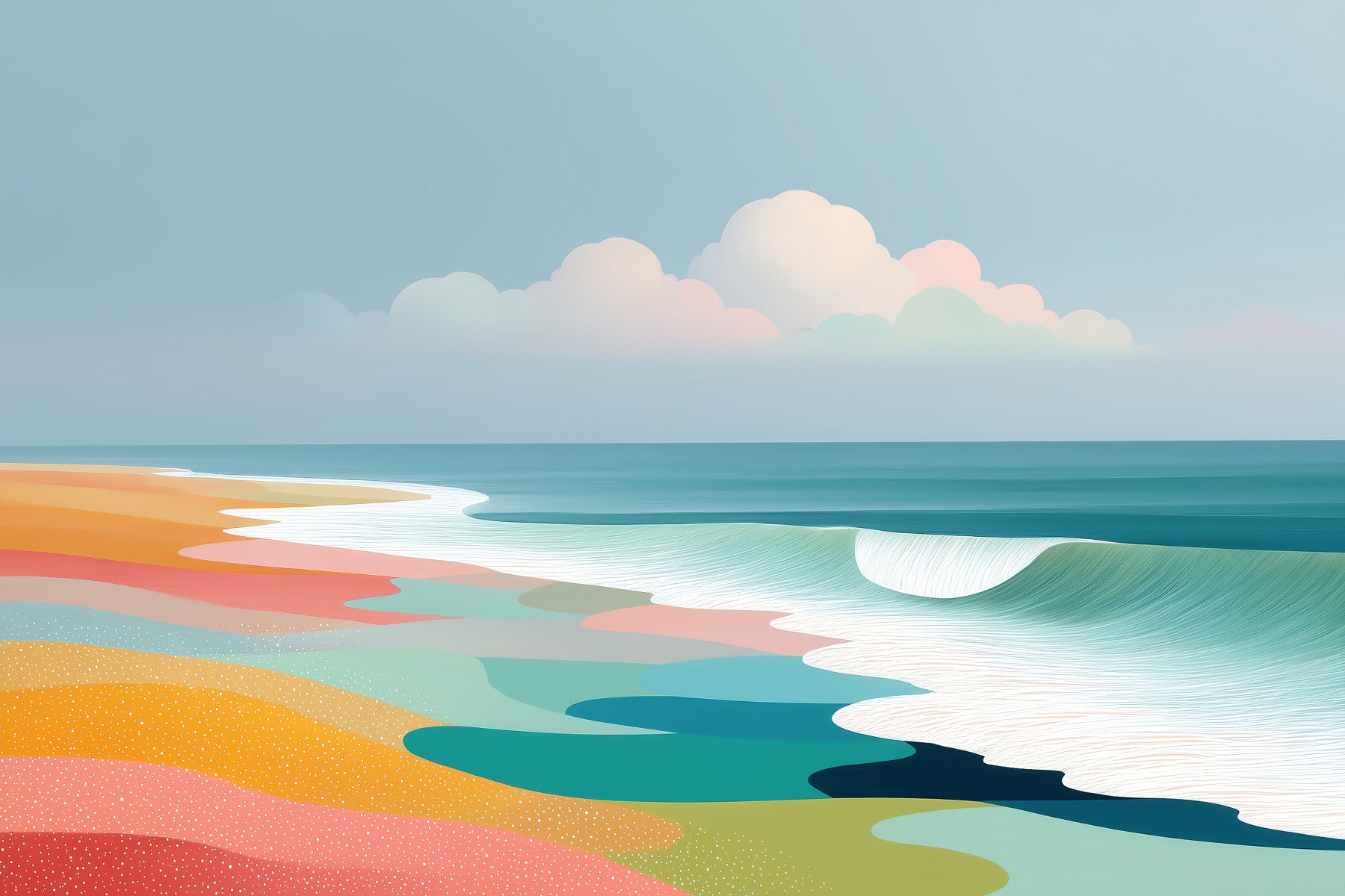 Papier peint panoramique mural représentant un horizon de plage tropicale éclatant et des vagues ondoyantes
