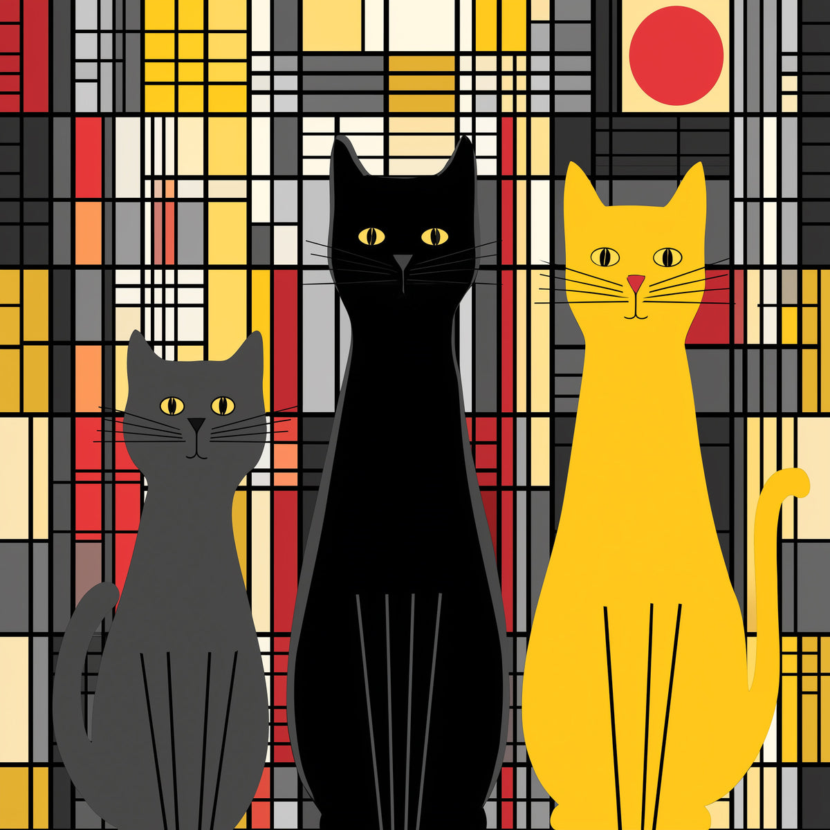 Papier peint panoramique mural Trio de félins géométriques