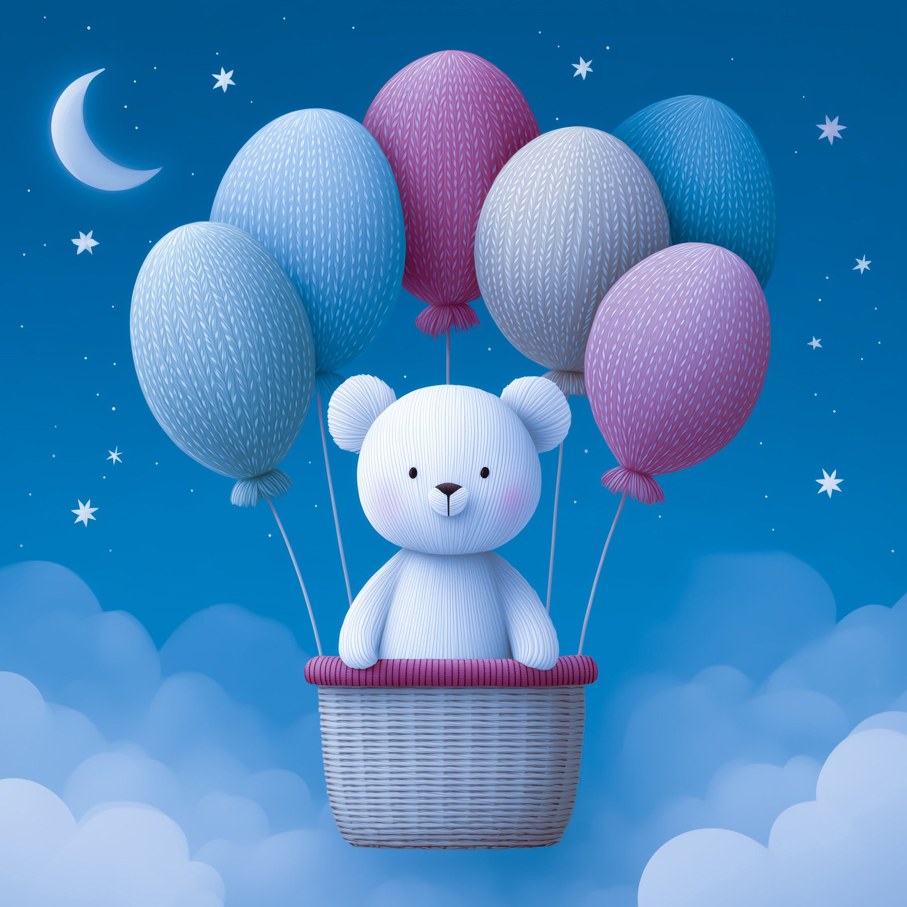 Wandmalerei „Ballonabenteuer am Nachthimmel“
