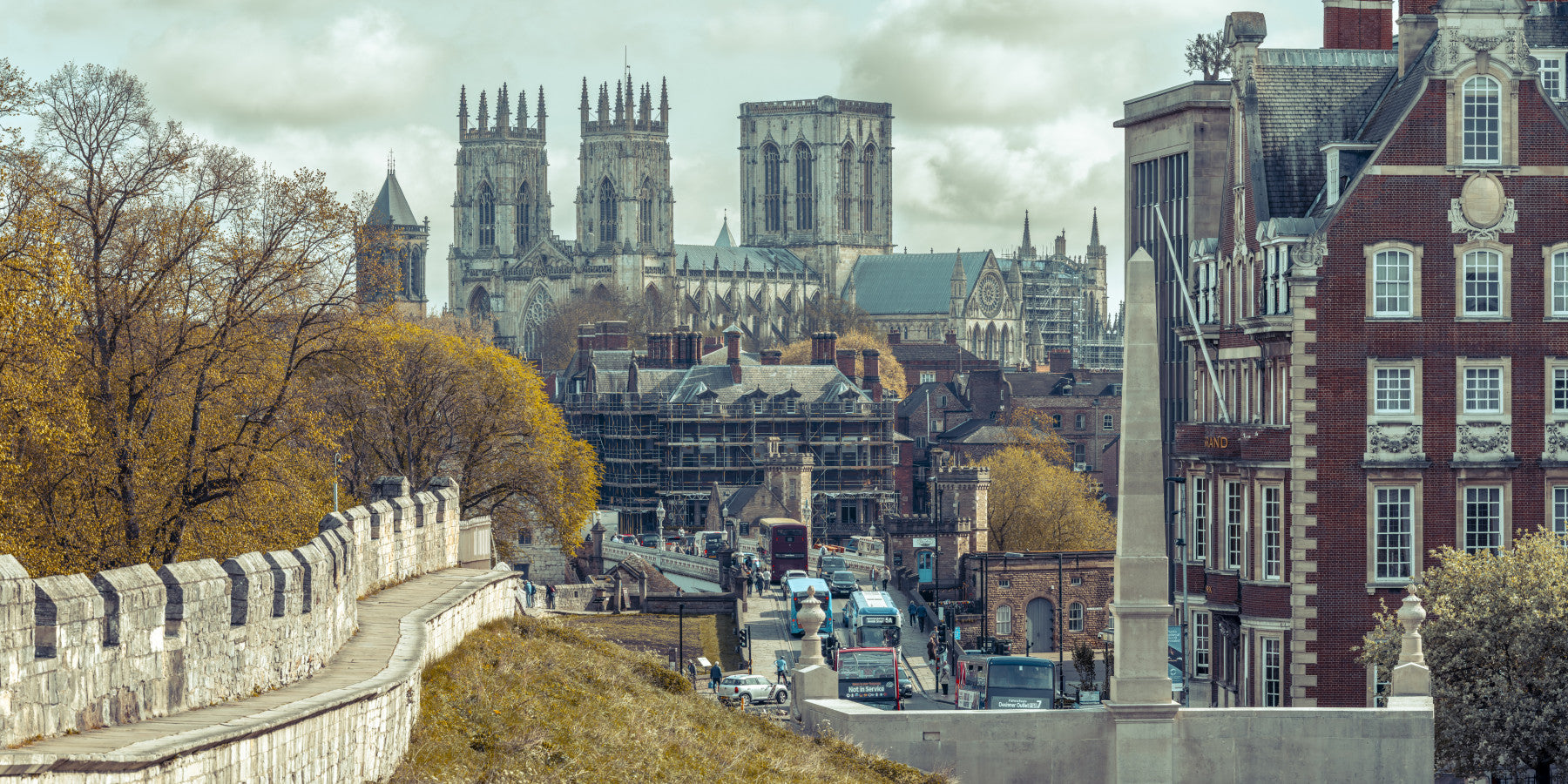 Gothic Cathedral and City Streetscape Wall Mural