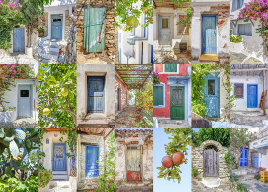Murale da parete con collage di architettura europea costiera