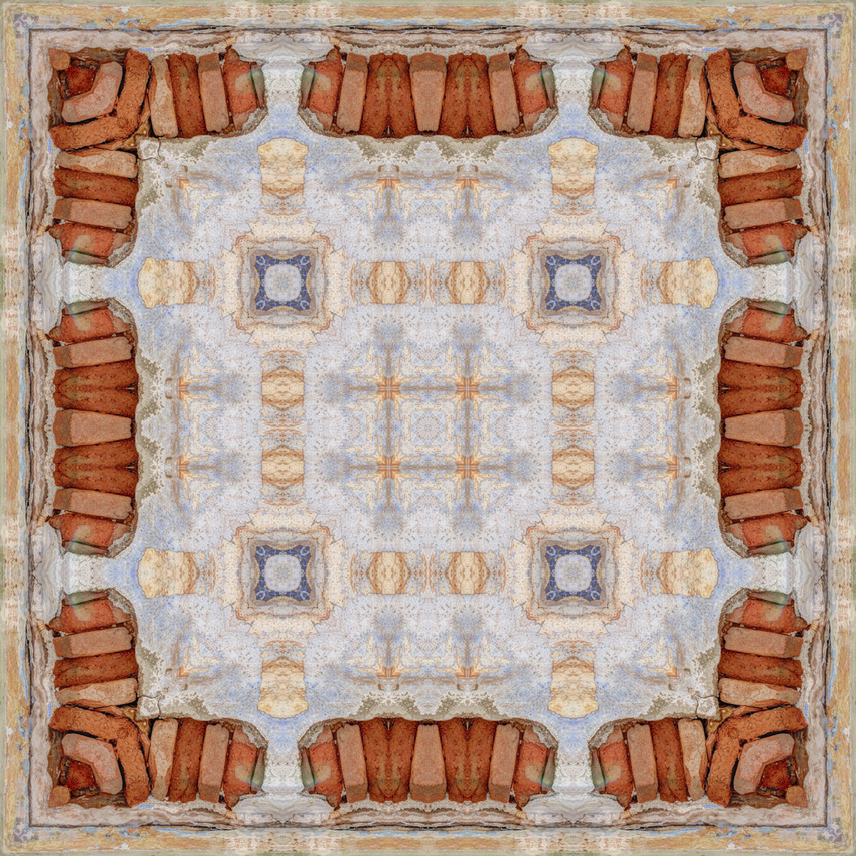 Geometrische Rastertapete mit gealtertem Putz und Ziegeln⁠ in your room — zoomed