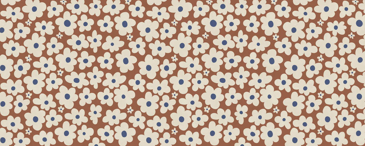 Papier peint panoramique à motif floral rétro crème et rouille in your room — zoomed