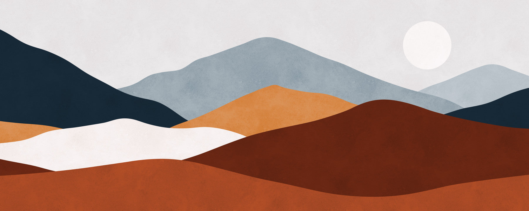 Minimalistisches Wandbild mit gemaltem Berg-Horizont