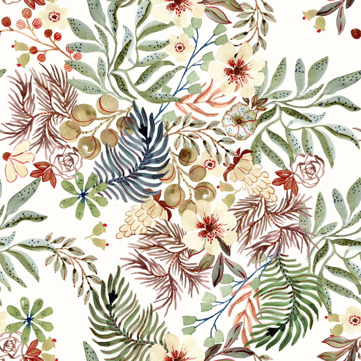 Tapet med illustration af vilde blomster fra en rustik eng in your room — zoomed