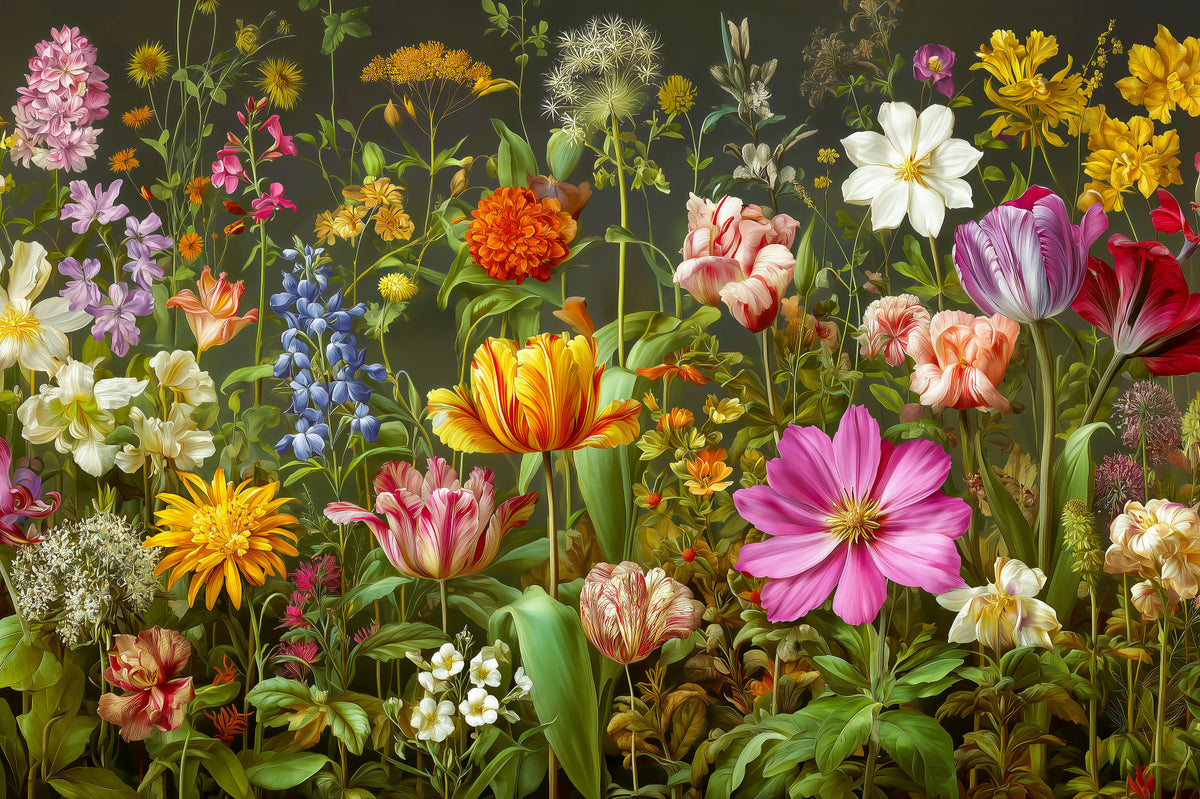 Botanische bloeiende muurschildering Midnight Meadow in your room