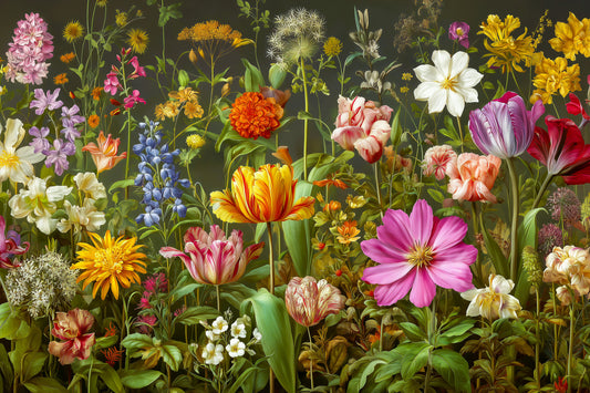 Botanische bloeiende muurschildering Midnight Meadow