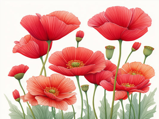 Mural panoramique mural « Coquelicots cramoisis en fleurs »