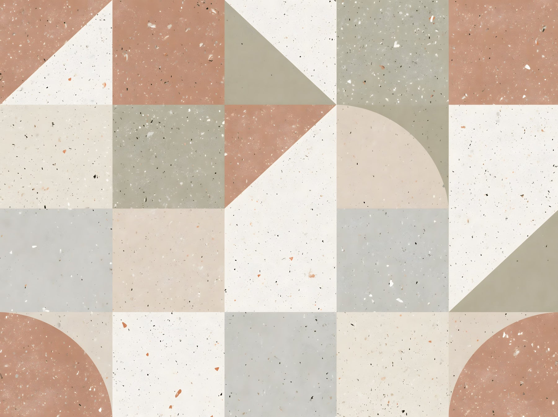 Papier peint panoramique mural avec composition géométrique de carreaux en terrazzo