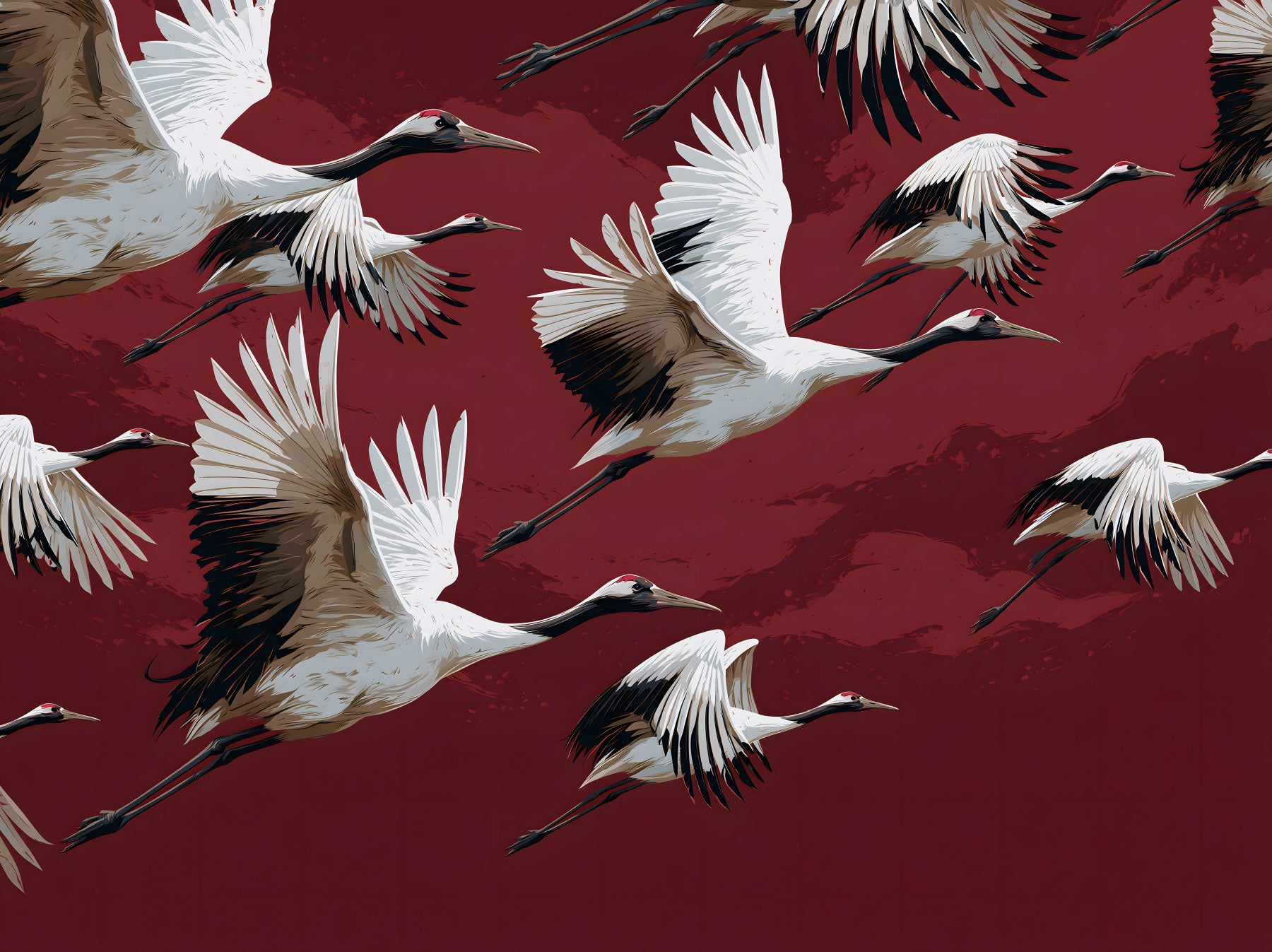 Papier peint mural Vol de grues cramoisi
