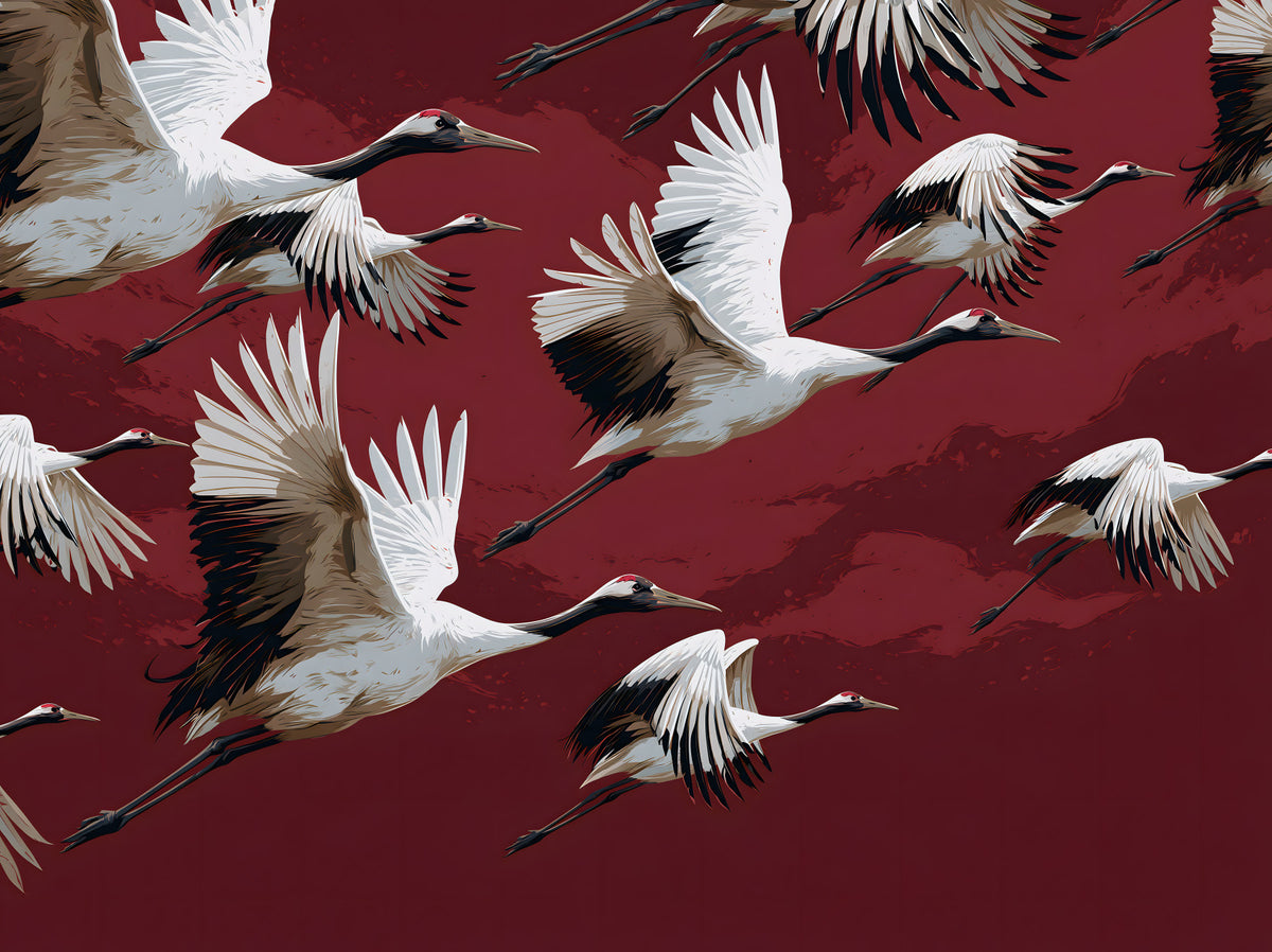 Papier peint mural Vol de grues cramoisi in your room