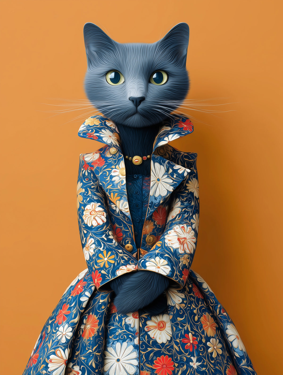 Elegante Katze in floraler Pracht als Wandbild in your room — zoomed