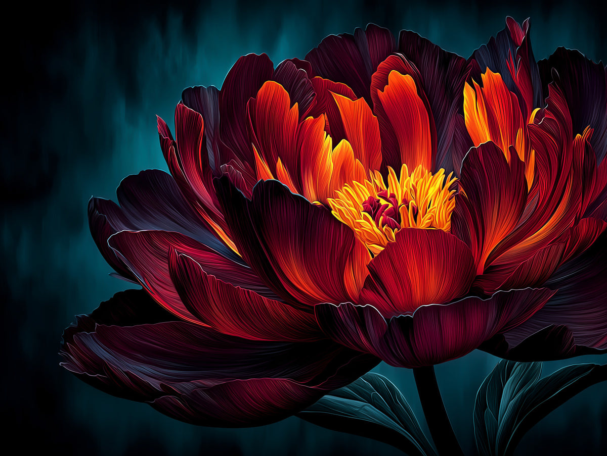 Fiery Crimson Peony Bloom Wall Mural in your room — zoomed