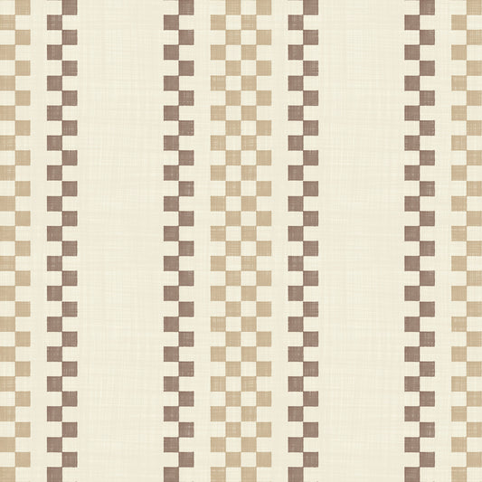 Karierte Streifen im Ticking-Stil - Beige & Schokolade-Tapete