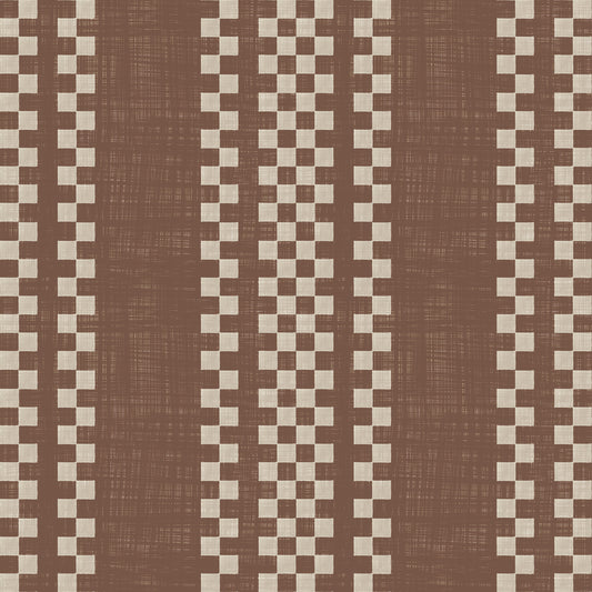Karierte Ticking-Streifen - Schokoladenbraune Canvas-Tapete