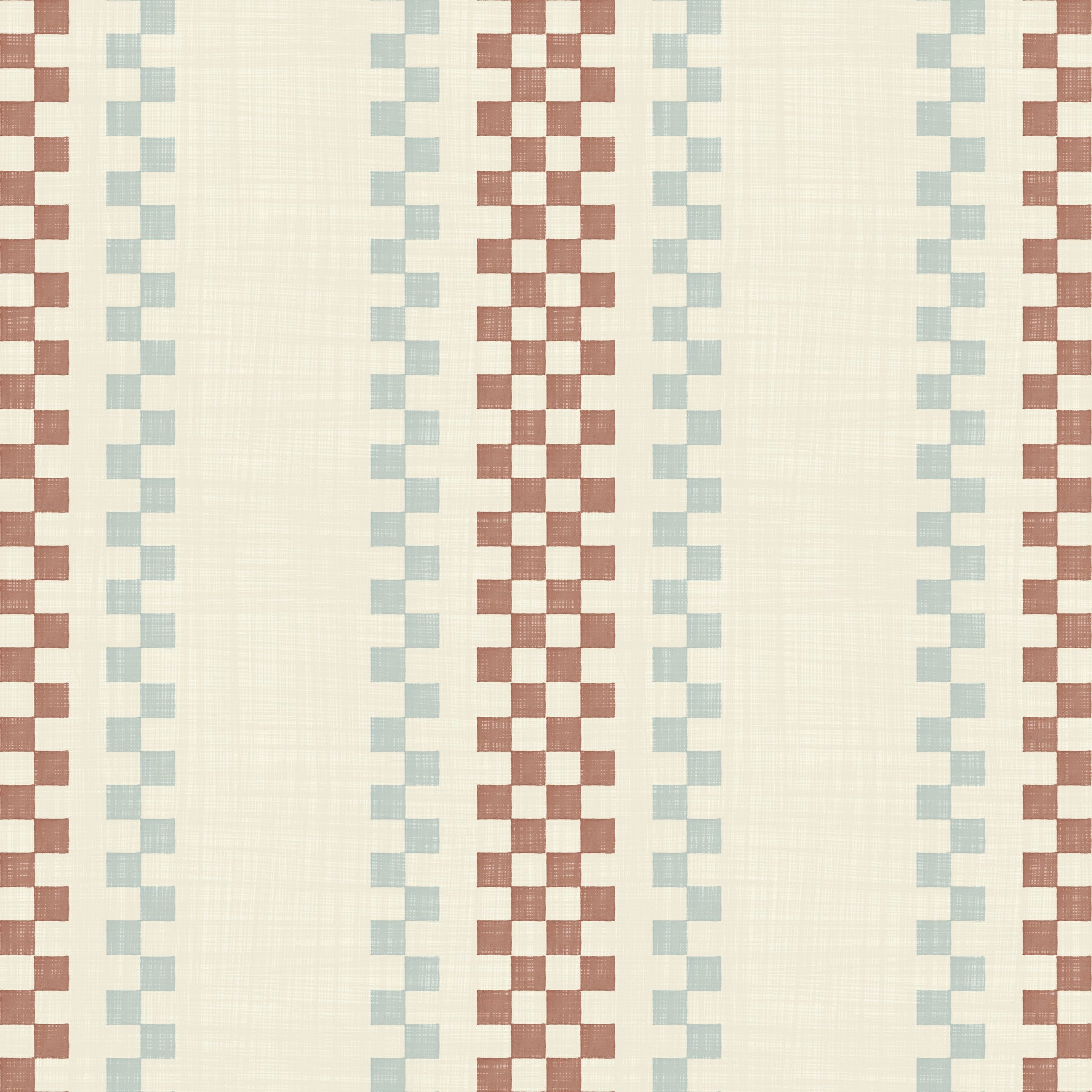 Ticking Checker Stripes - Terracotta & Watery Wallpaper⁠