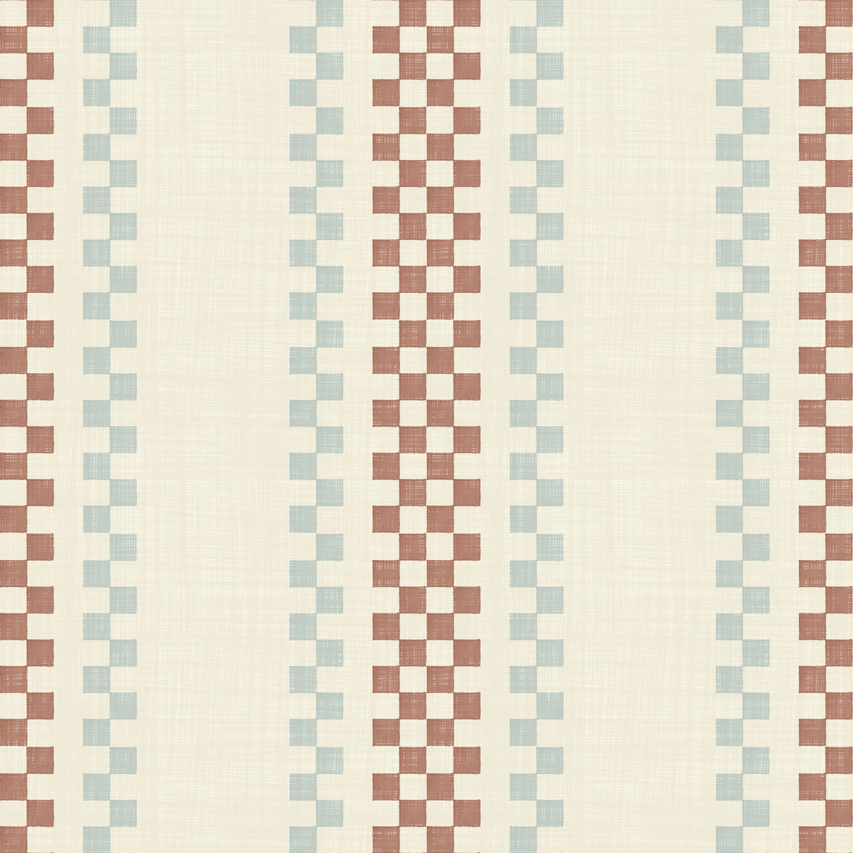 Ticking Checker Stripes - Terracotta & Watery Wallpaper⁠ in your room — zoomed