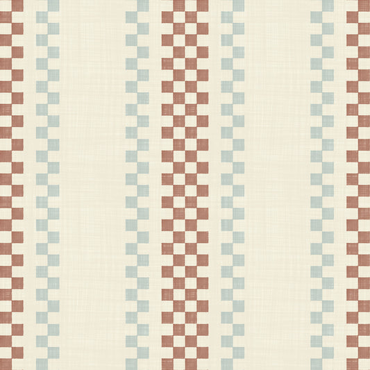 Ticking Checker Stripes - Terracotta & Watery Wallpaper⁠