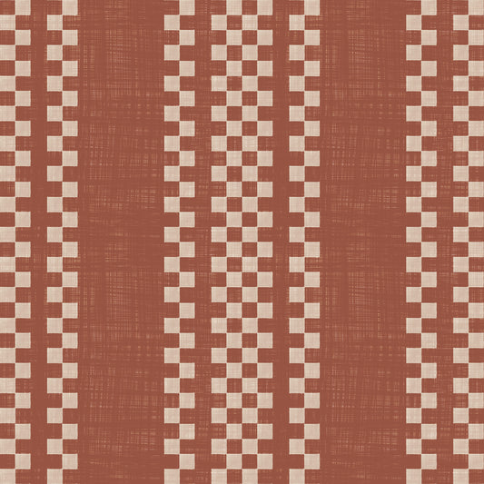 Tapeta ścienna płócienna Ticking Checker Stripes - terakota