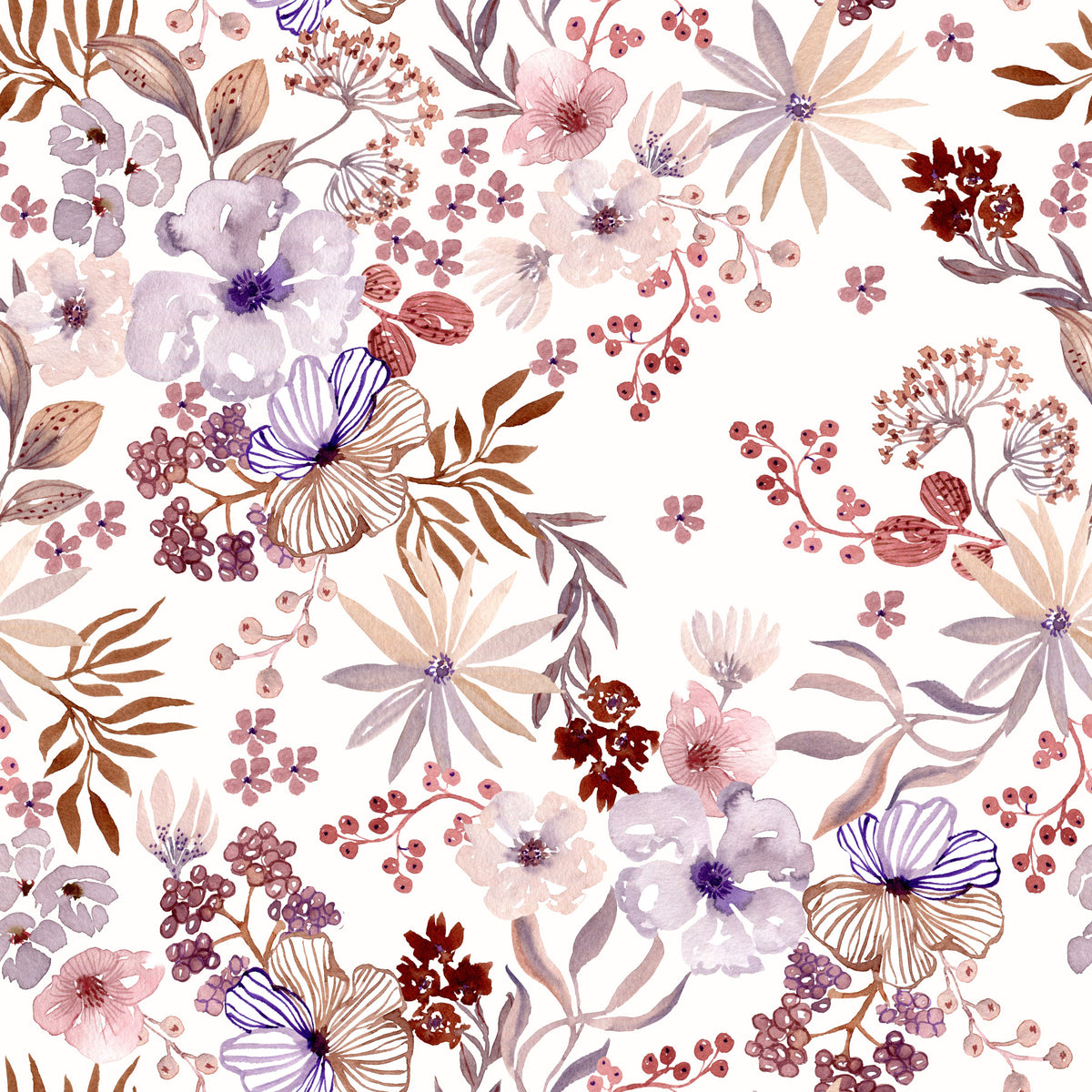 Boho Mauve Botanical Sketch Wallpaper⁠