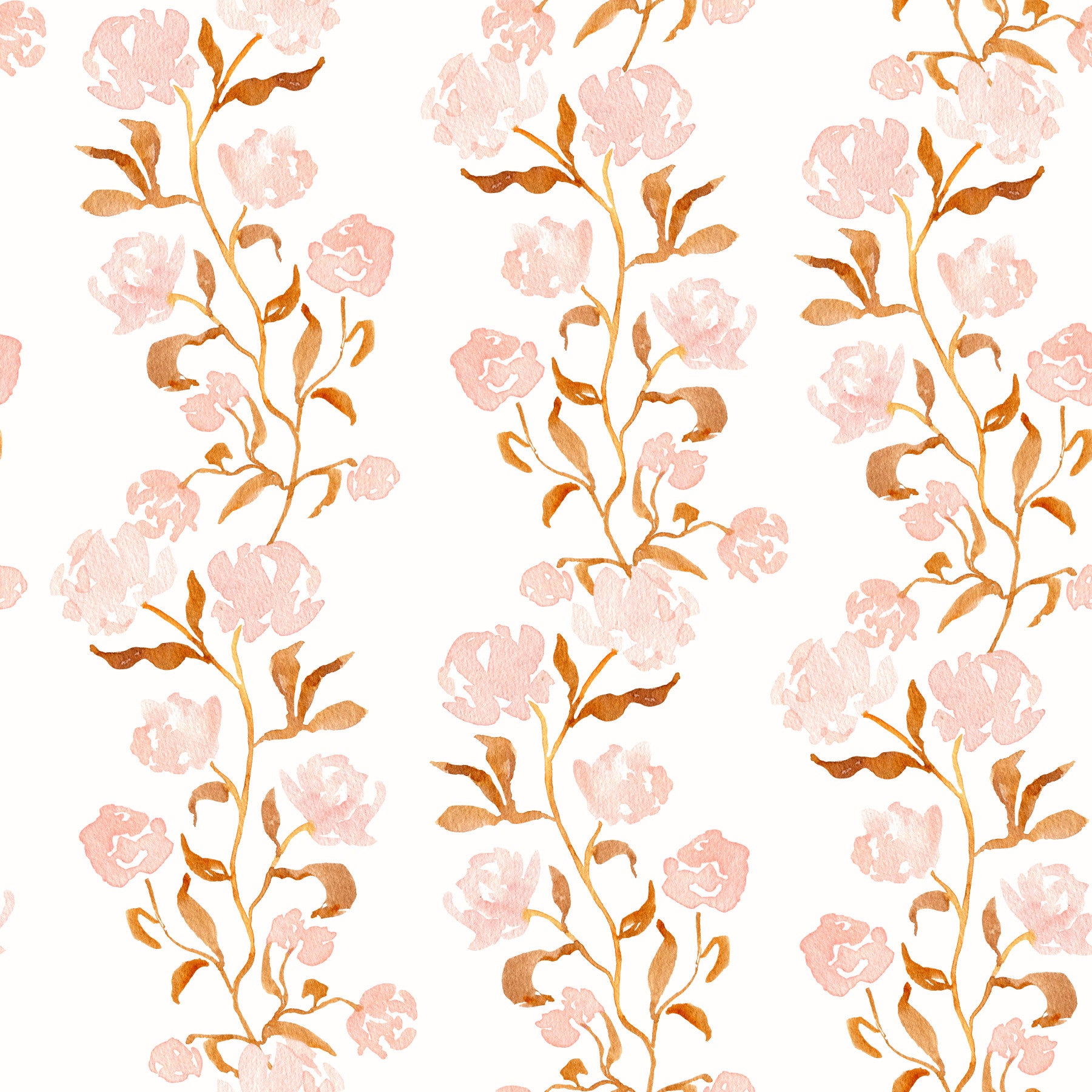 Aquarell-Blush- und Kupfer-Ranken-Blumentapete