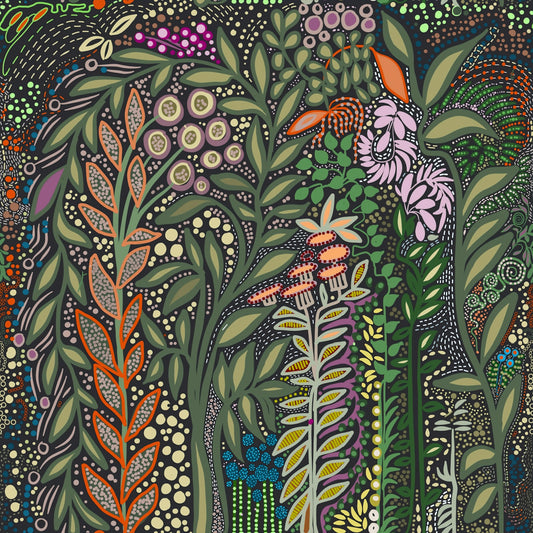 Dark Botanical Meadow Tapestry Wallpaper⁠