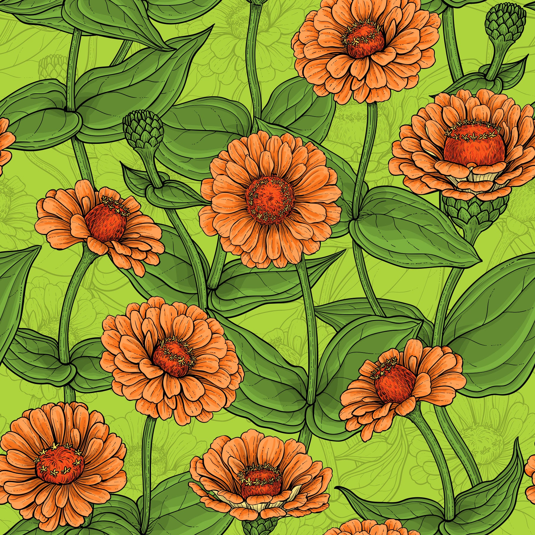 Papier peint de jardin de zinnias orange éclatant⁠