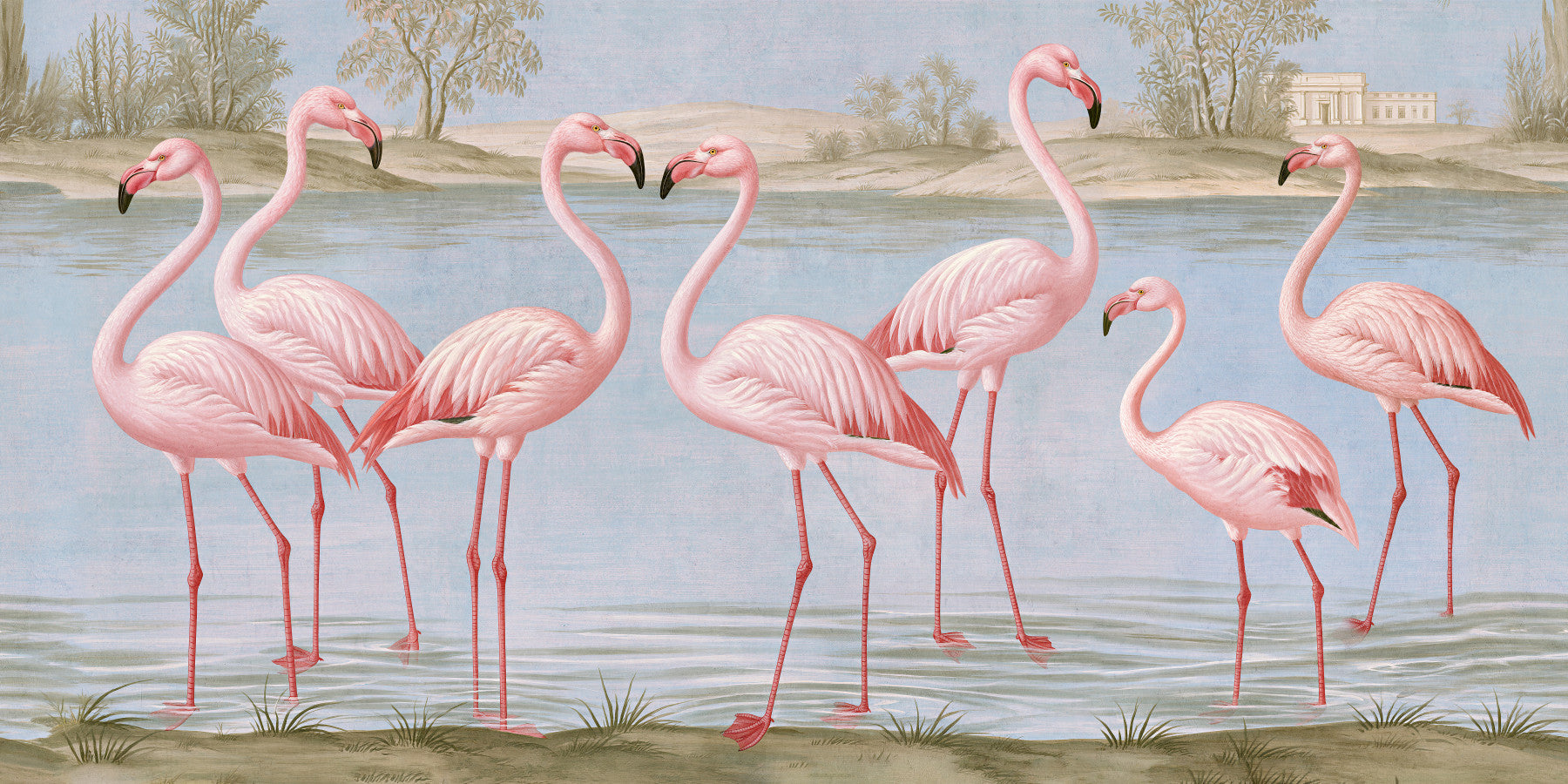 Wandbild „Flamingo-Oase am Flussufer“