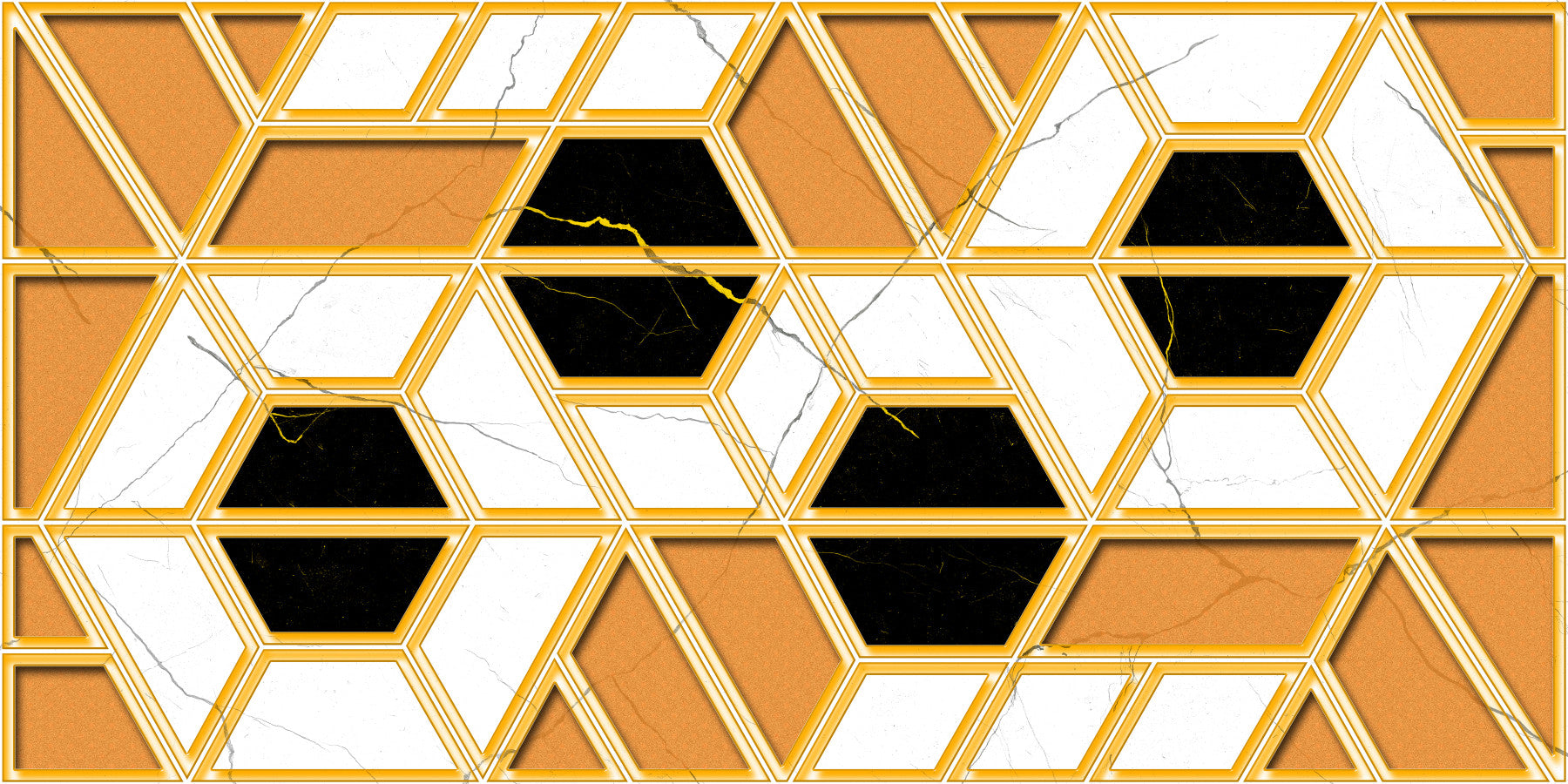 Luxuriöses geometrisches Marmor-Wandbild als Gold-Tapete